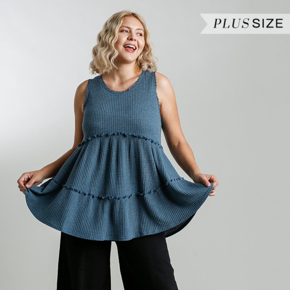 Umgee Dusty Blue Ruffle Top